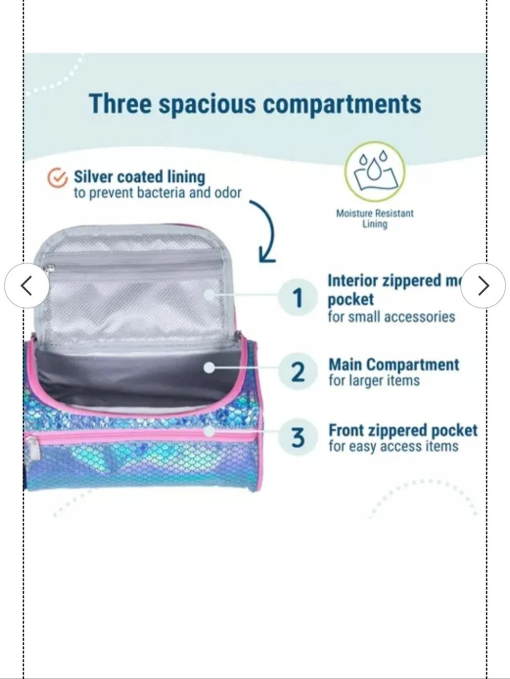 Wildkin Toiletry Bag – Spacious & Durable Mermaid Scale Shiny Nwt